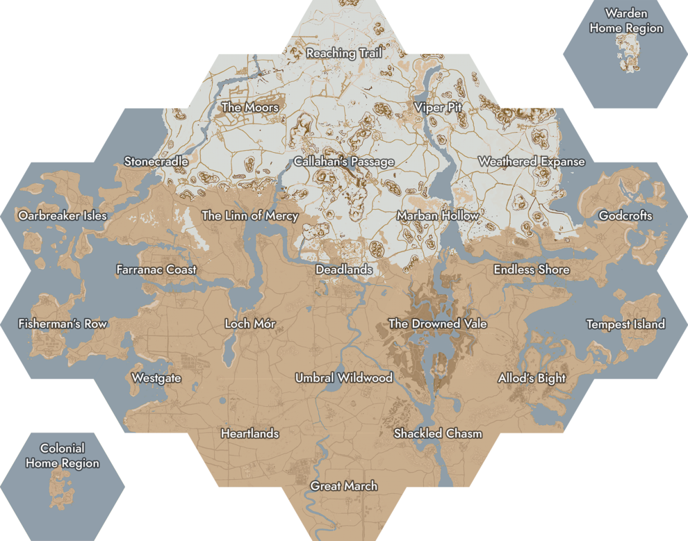 The World Map of Foxhole. Click on a region to open the corresponding page.
