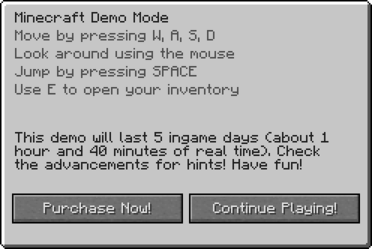 Demo mode – Official Minecraft Wiki